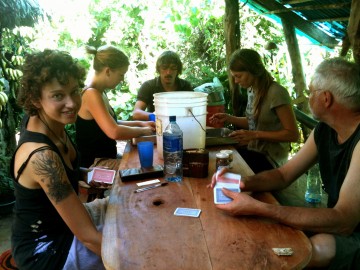 Aw I will MISS YOU GUYS!!!! Playing Canasta and peeling cacao at El Zopilote