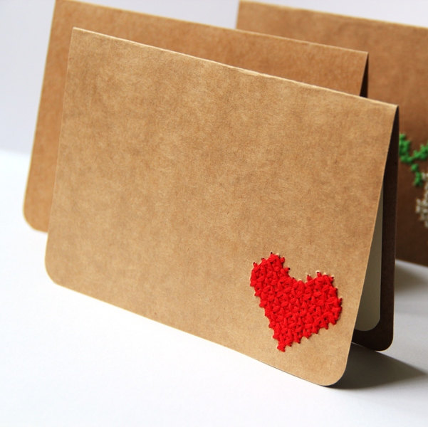 Cross Stitch Card - Handmade Card - PEACE JOY LOVE